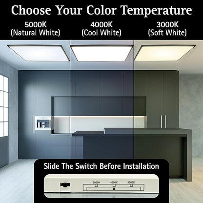 Ultralux 2x4 ft Surface Mount Ceiling Light Panel – Slim, Edge Lit, Flush Mount Flat Panel for Kitchen, Home & Office - TRIAC Dimmable, 3CCT Adjustable Color Temperature (Matte Black, 2 Pack)