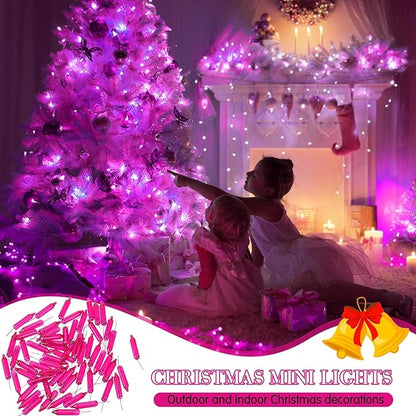 Mudder 200 Count 2.5V Christmas 50/100/150/200 Count Mini Incandescent Wire String Lights Replacement Bulbs Indoor/Outdoor Christmas Lights Decorations for Home Xmas Tree(Pink)