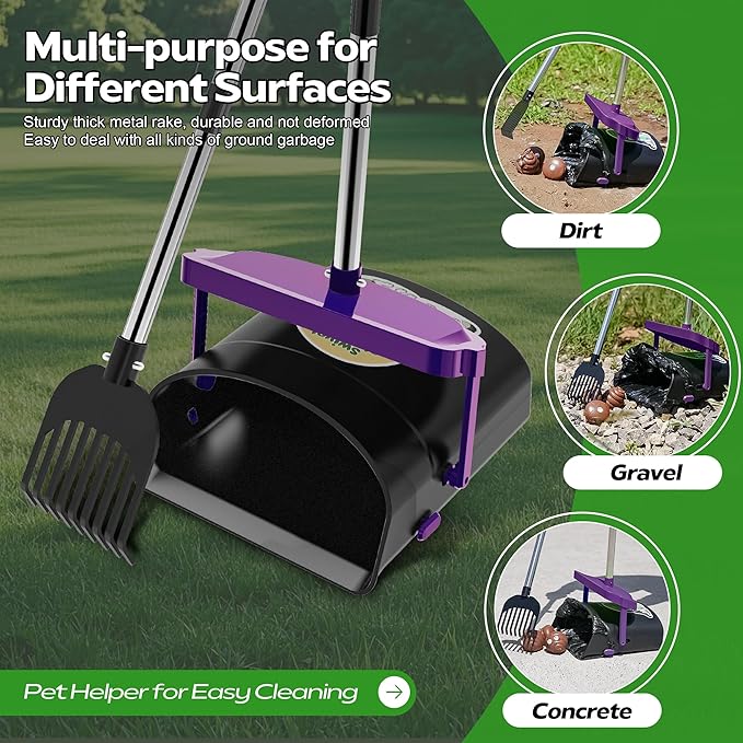 UPSKY Dog Pooper Scooper Swivel Bin & Rake Kit with 100 Waste Bags,33.4" Stainless Steel Long Handle Heavy Duty Pet Poop Shovel for Large Medium Small Dogs, Odor-Proof Lid for Yard/Lawn/Outdoor Use-Mewly Pet