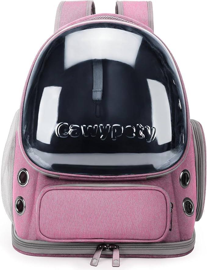 Cat Backpack Carrier, Breathable Cat Carrier Large Space Bubble Pet Backpack for Kitty Small Dog up to 15lbs, Transparent & Foldable Pet Carrier for Travel Hiking（Pink）-Mewly Pet