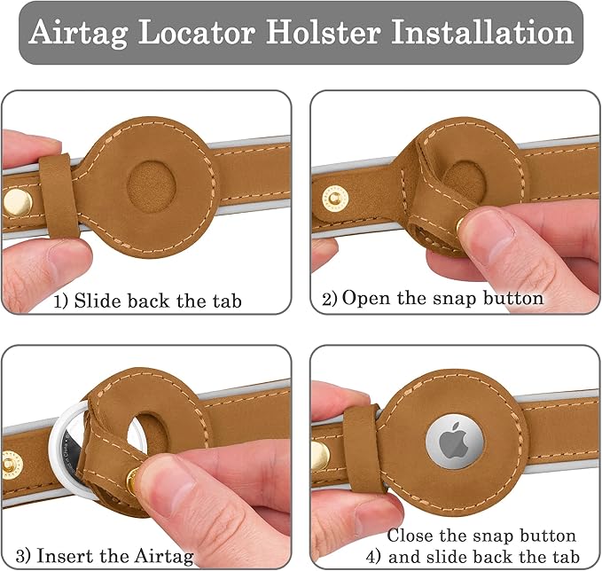 OOPSDOGGY Reflective Geniune Leather Airtag Dog Collar Soft Padded Collars for Small Medium Large Breed Dogs Puppy, 4 Sizes, 7 Colors (Camel, Small, 9"-12")-Mewly Pet