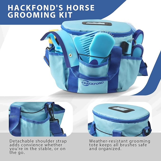 Horse Grooming Kit 9pcs Horse Brushes Equine Grooming Brushes Tack Room Supplies Set with Organizer Tote-Mewly Pet