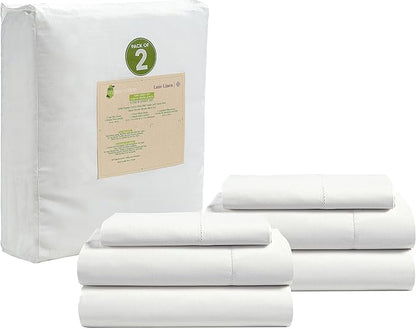 LANE LINEN 100% Organic Cotton Twin Sheets Set, 6Pc Twin Bed Sheets, Breathable Cotton Sheets Twin Size Bed Set, Dorm Room Essentials with 15" Deep Pocket Fitted Sheet - White Twin Sheets (2 Pack)