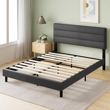ZINUS King Piper Upholstered Platform Bed with Horizontal Paneled Headboard, Wooden Slat Support, No Box Spring Needed, Easy Assembly, Eco Friendly Packaging, Dark Grey