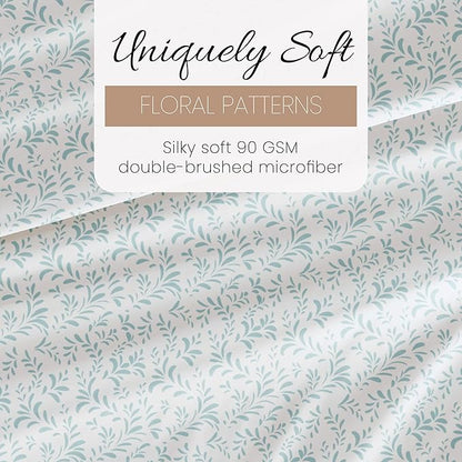 Linen Market Double-Brushed Patterned Microfiber Queen Sheet Set 4 Piece – Oeko-TEX Certified Ultra Soft & Wrinkle-Free - 16" Deep Pocket Sheets - Easy Care Queen Size - Burst of Vines Light Blue