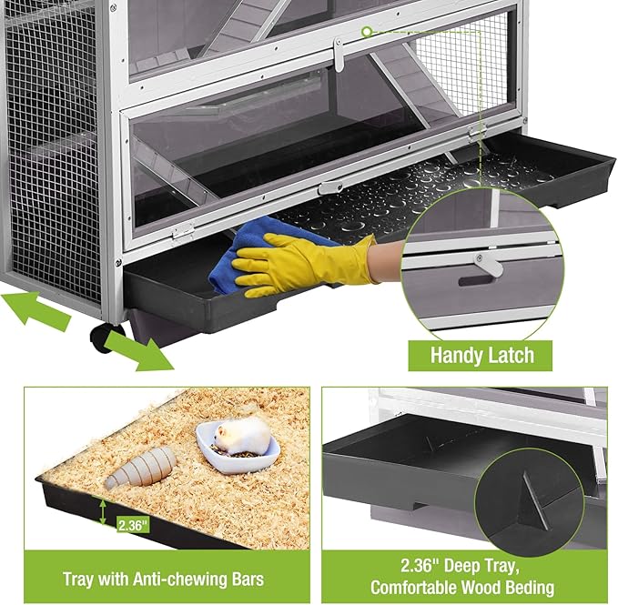 GUTINNEEN Guinea Pig Cages - Metal Iron Frame, Hamster Cage with Chew-Proof Aluminum Edges, Movable Small Animal Hideout with Leak-Proof Tray, White-Mewly Pet