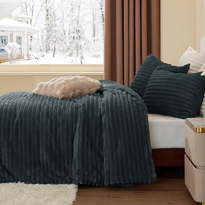 BEDELITE Fleece Twin Comforter Set -Super Soft & Warm Fluffy Dark Grey Bedding, Luxury Fuzzy Heavy Bed Set for Winter with 1 Pillow case
