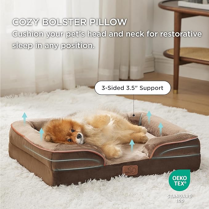 Bedsure Orthopedic Dog Beds for Small Dogs - Washable Small Dog Cat Bed Waterproof, Comfort Pet Couch Sofa with Washable Removable Cover, Pets Bed with Nonskid Bottom, Brown, 24"-Mewly Pet