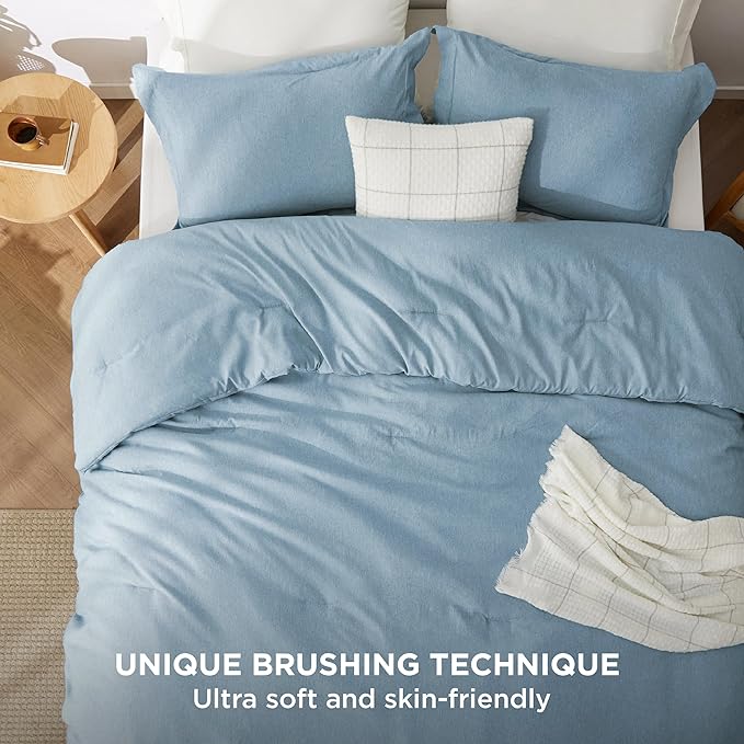 Bedsure Queen Comforter Set - Storm Blue Soft Bedding for All Seasons, Cationic Dyed Bed Set, 3 Pieces, 1 Queen Size Comforter (90"x90") and 2 Pillow Shams (20"x26"+2")