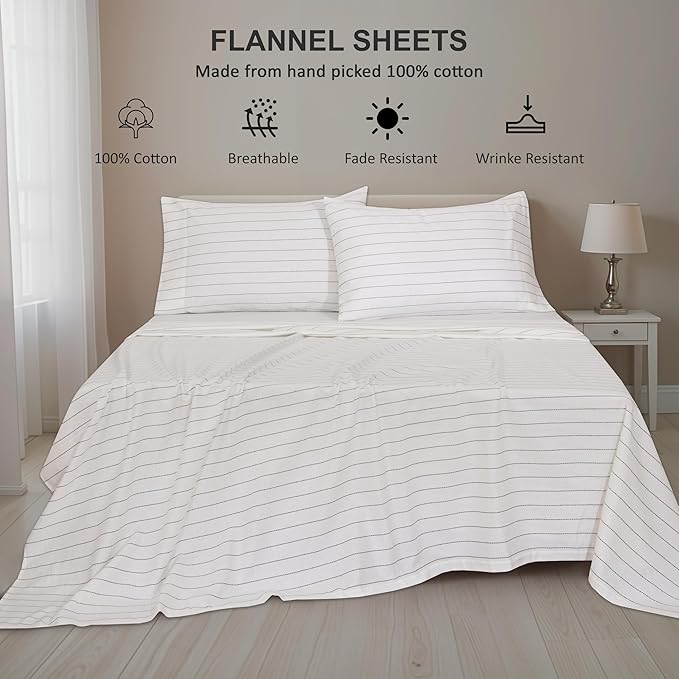 RUVANTI Flannel Sheets King Size - 100% Cotton Brushed King Size Sheets Set - Deep Pockets 16 Inches Bed Sheets - All Seasons Breathable & Extra Soft - Warm & Cozy, 4 Piece, Running Dots