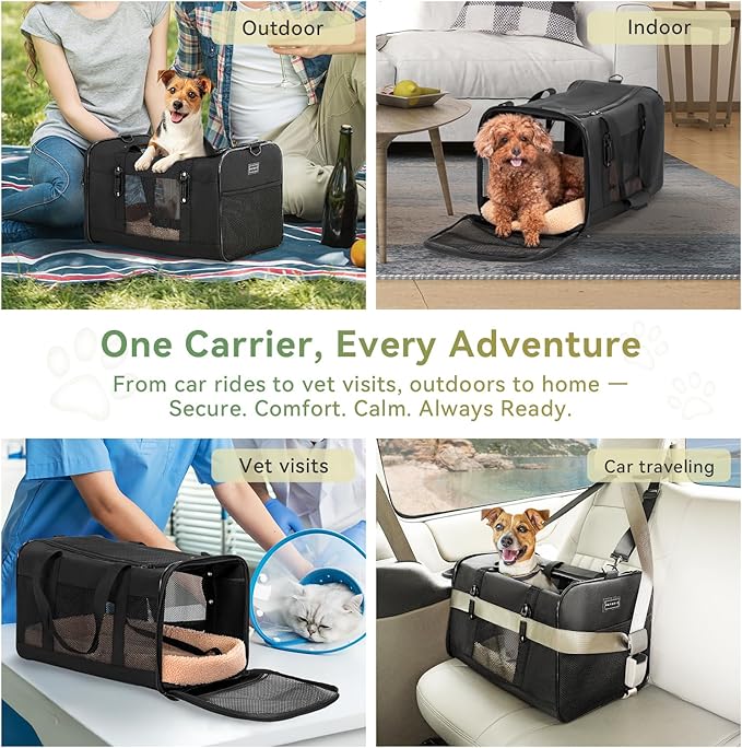 Petsfit 19x12x12 Pet Carrier for Large Cats (up to 20 lbs), Soft-Sided Small Dog Travel Carrier, Upgraded with Patented Buckle and Soft Padding, Ideal for Car Road Trips,Black-Mewly Pet