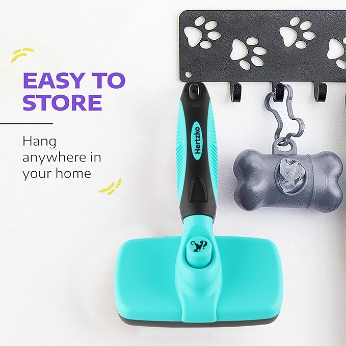 Hertzko Dog Brush for Shedding - Self Cleaning Slicker Brush for Dogs and Cats - Gently Removes Loose Hair, Tangles, and Dirt - Grooming Comb Suitable for Long or Short Coats - Aqua-Mewly Pet
