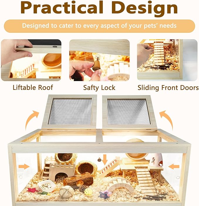 Prolee Hamster Cage Chewproof, Mice and Rat Habitat with Transparent Sides, Hamster Cage with Openable Mesh Top, Solid Built with Lock Design and Leg Stand, 48" inch-Mewly Pet