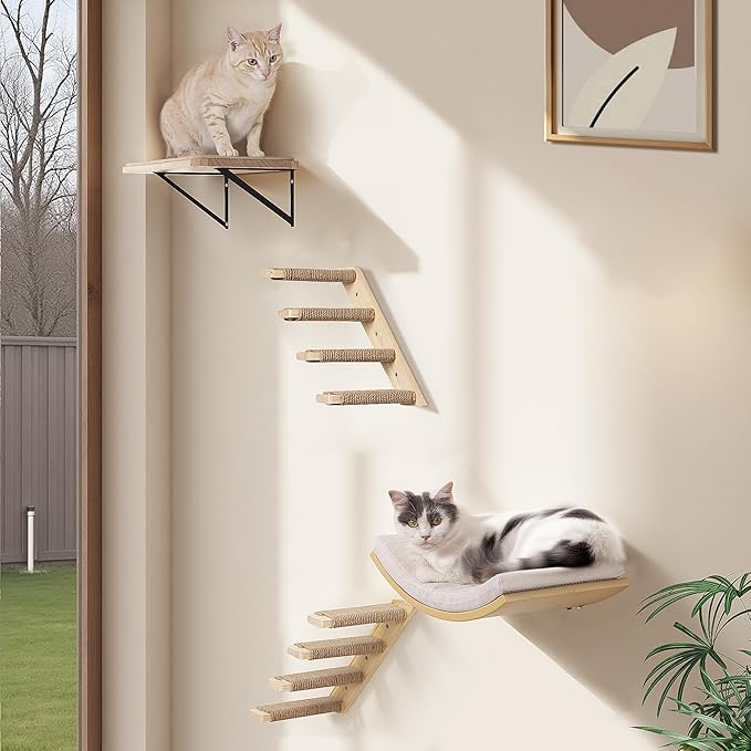 2PCS Cat Wall Shelves with Scratching Mat, 16.6x9.7 Inch Large Cat Wall Hammock Cats Furniture Shelf Window Perch Wall Mounted Beds for Household Pets Sleeping, Playing, Climbing-Mewly Pet