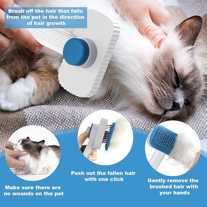 Cat brush, Cat Brush for Long or Short Haired Cats, Remove Loose Fur and Mats, Rounded Pins Reduces Painful Pulling, Not for Tangle and Curly Fur, Azure-Mewly Pet