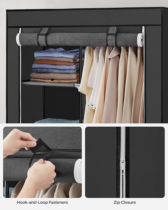 SONGMICS Portable Closet, Clothes Storage Organizer with 6 Shelves, 1 Clothes Hanging Rail, Non-Woven Fabric Closet, Metal Frame, 34.6 x 17.7 x 66.1 Inches, Black URYG84BK