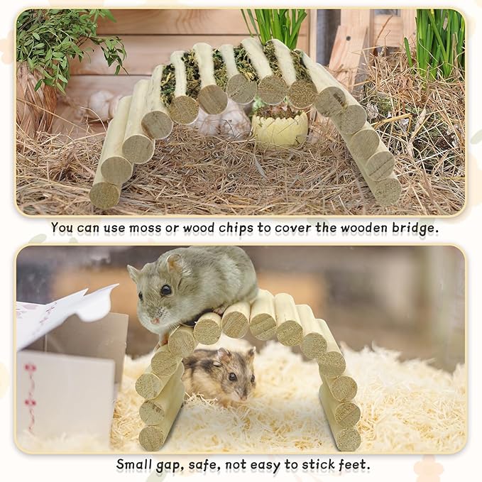 PIVBY 2PCS Wooden Hamster Ladder Bridge, Flexible Wood Tunnel Hide, Hamster Chew Toys for Small Animals Guinea Pig, Rat, Chinchilla, Gerbil, Mice, Mouse (Natural)-Mewly Pet