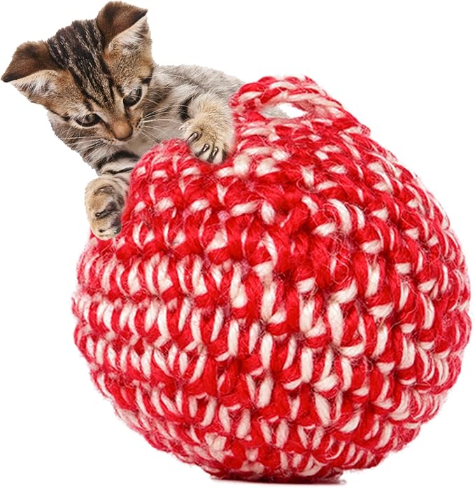 JAYU PET Red Cat Ball [W/Bell Version] - Handmade Silvervine Cat Toy with Catnip, Interactive Matatabi Ball for Indoor Cats & Kittens, Feline Play Toy & Gift (2.7 inch)-Mewly Pet