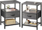 Huuger Nightstand Set of 2, Night Stand with Fabric Drawer, Mesh Shelf, Side Table with Storage, Fabric Drawer Dresser, Open Shelf, Metal Frame, Bedroom, Grey