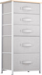 YITAHOME Tall 5 Drawer Dresser - Fabric Storage Tower, Organizer Unit for Bedroom, Living Room, Hallway, Closets - Sturdy Steel Frame, Wooden Top & Easy Pull Fabric Bins - Light Grey