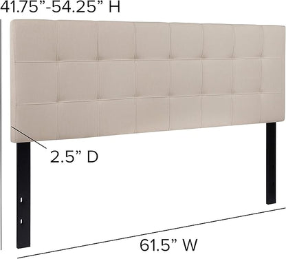 Flash Furniture Bedford Box Stitch Tufted Upholstered Queen Size Headboard in Beige Fabric