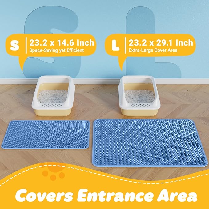 Cat Litter Mat - 23.2'' x 29.1'' Large Litter Trapping Mat, Easy to Clean Litter Box Mat, Waterproof, Urine-Proof, Non-Slip Kitty Litter Mats for Floor, Blue-Mewly Pet