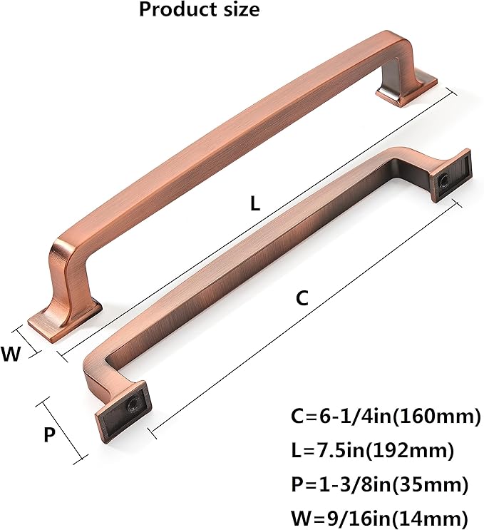 KHTumeWare 10 Pack 6-1/4 Inch Cabinet Handles - Brushed Antique Copper Pulls and Drawer Handles for Cupboards