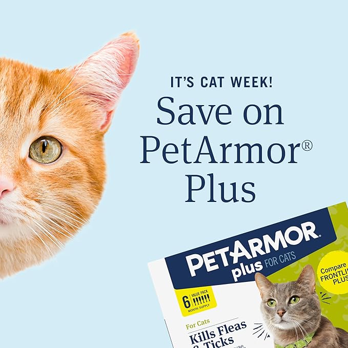 PetArmor Plus Flea and Tick Prevention for Cats, Cat Flea and Tick Treatment, 12 Doses, Waterproof Topical, Fast Acting, Cats Over 1.5 lbs-Mewly Pet