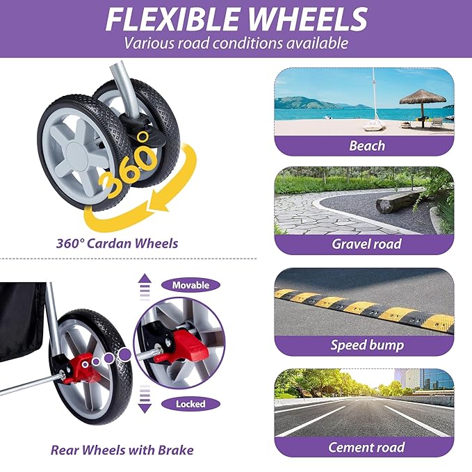 4 Wheels Pet Stroller for Small Medium Dogs Cats 10-33 lbs, Foldable Dog and Cat Stroller with Cup Holder & Storage Basket & Breathable Mesh, Pet Strolling Cart for All-Season, Purple-Mewly Pet