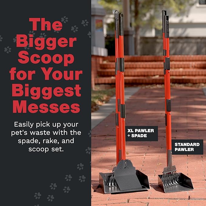 Pooper Scooper for Large Dogs, Small Dogs and Horses, Metal Poop Scooper Set with Long Handle Rake, Spade and Tray for Yard, Grass, Dirt or Gravel, Heavy Duty Aluminum Poop Picker Upper-Mewly Pet