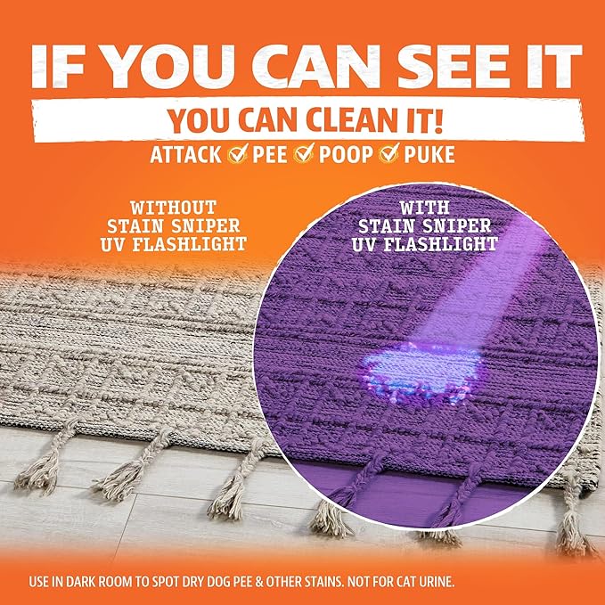 ANGRY ORANGE Pet Stain Remover Kit for Dog Urine - Enzyme Cleaner - Citrus - 32 oz + UV Flashlight-Mewly Pet