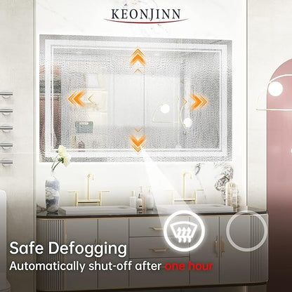 Keonjinn 48 x 30 Bathroom LED Mirror, Front Lighted Bathroom Vanity Mirror, Shatter-Proof Tempered Glass, UL-Listed LED Driver, Fog Free, Dimmale 6000K, Easy to Install(Horizontal/Vertical)