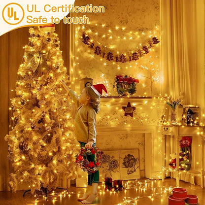 Ollny Christmas Lights Outdoor 400LED 131FT, Warm White Fairy Lights with Remote 3 Timer, Plug in 8 Modes String Lights for Bedroom Indoor Outside House Party Xmas Decorations