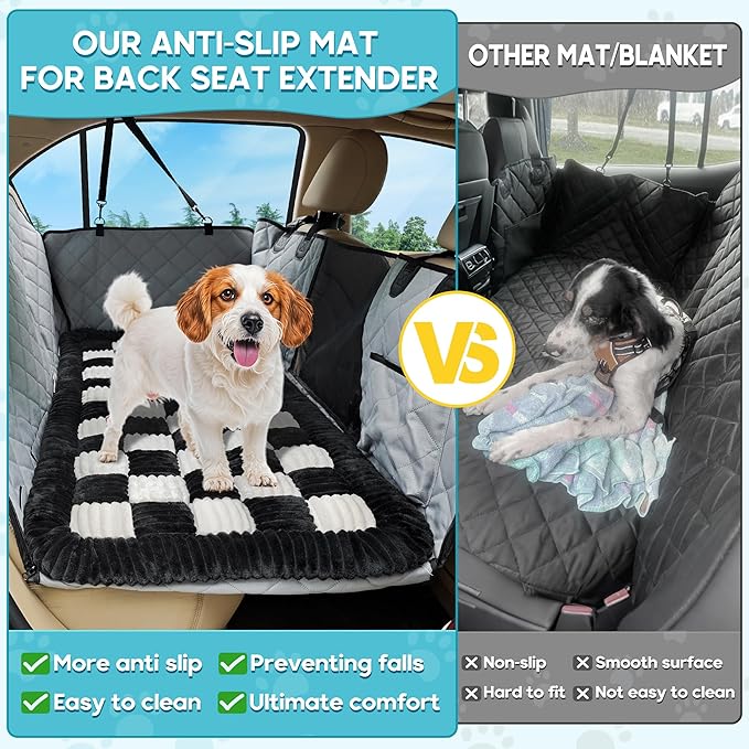 Dog Car Bed Mat, Non-Slip Backseat Extender Pet Blanket, Plaid Dog Bed for SUVs, Sedans & Trucks, Chew-Resistant Travel Pad for Dogs, Easy Clean & Scratch-Proof & Comfort (50"x24.6")-Mewly Pet