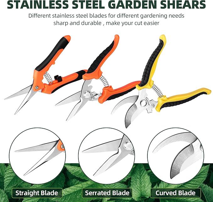 3-Pack Stainless Steel Pruning Shears, Pruning Snips and Clippers for Gardening-Mewly Pet