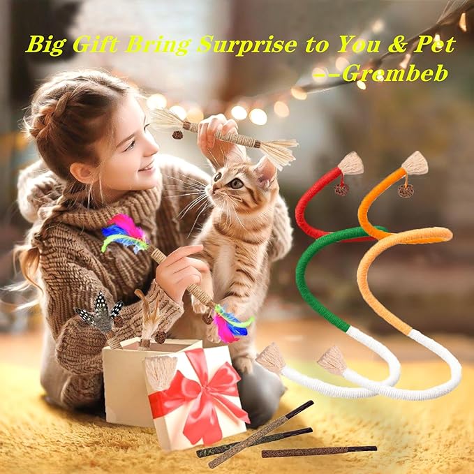 Cat Toys, 3PCS Catnip Toy for Indoor Kitten Treat Cats Chew Stick for Dental Cleaning Teeth Kitten Silvervine Rope Kitty Feather Snack for for Kick Molar Scratch Self Play Interactive Boredom-Mewly Pet