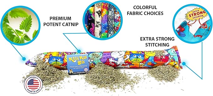 Kitty Kick Stix 15" Catnip Kicker Toy – Set of 2 | Handmade in USA | Interactive Cat & Kitten Toy | Durable Kicker Packed with 100% Potent Catnip for All Breeds (Mystery Choice)-Mewly Pet