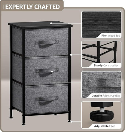Sorbus Nightstand with 3 Drawers - Bedside Furniture & Night Stand End Table Dresser with Steel Frame, Wood Top, Easy Pull Fabric Bins for Home, Bedroom Accessories, Office & Dorm