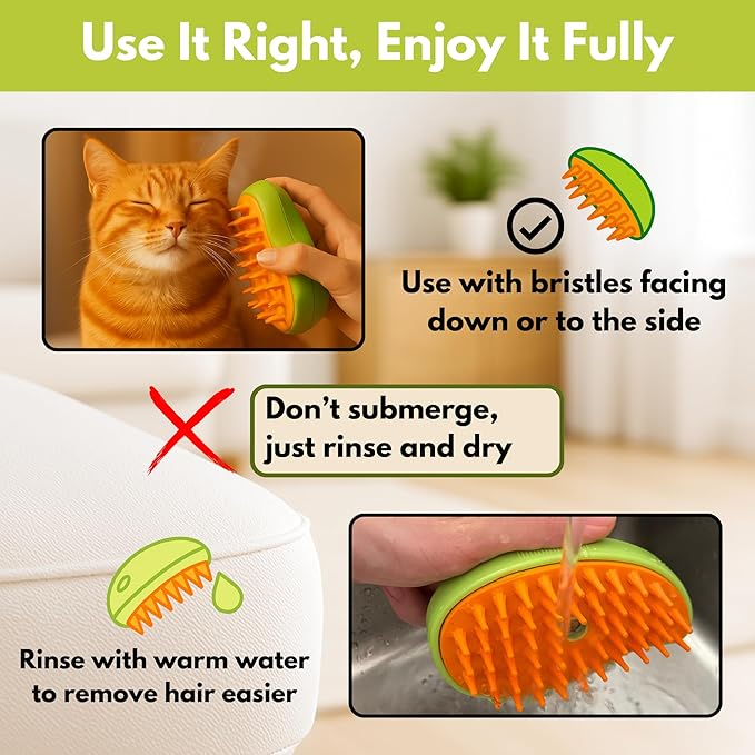 Cat Brush with Steam – Steam Cat Brushes for Indoor Cats | Pet Spray Hair Removal Comb & Relaxing Grooming Tool for Calmer, Happier Cats-Mewly Pet