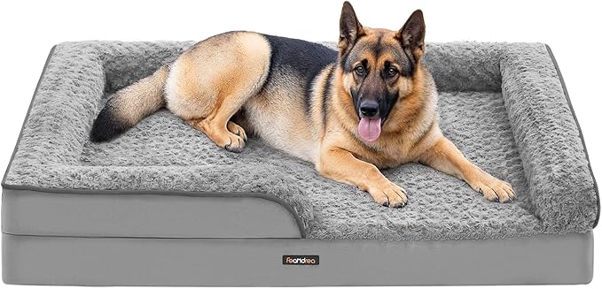 Feandrea Orthopaedic Dog Bed for Large Dogs, Waterproof Dog Sofa Bed with Removable Washable Cover, 48 x 35 x 7 Inches, Dove Gray UPGW254G01-Mewly Pet