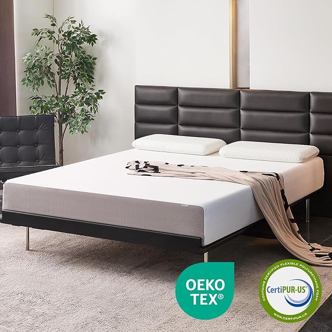 Amazon Basics Memory Foam Mattress, Medium Firm, 10 Inch, Queen, White/Grey