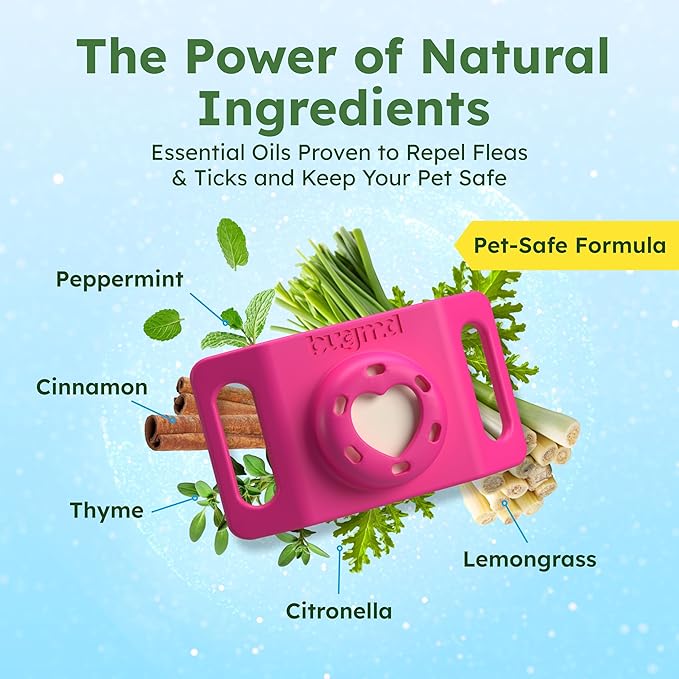 BugMD Paw Guardian Flea & Tick Pendant (3-Pack) with AirTag Holder – Plant-Based Flea & Tick Prevention for Dogs – Pet Collar Tag & GPS Tracker Holder for Dogs – Pink-Mewly Pet