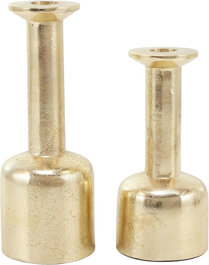 Deco 79 Aluminum Metal Decorative Candle Holder Candle Stand with Rounded Bases, Set of 2 Candlestick Holder 7", 8" H, Gold