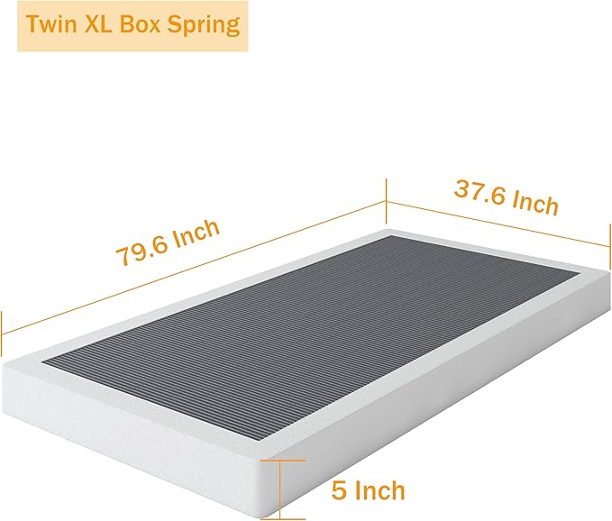 Twin XL Box Springs Bed Base, 5 Inch Heavy Duty Metal Structure with Easy Clean Fabric Bed Cover, Non-Slip, No Noise, Easy Assembly