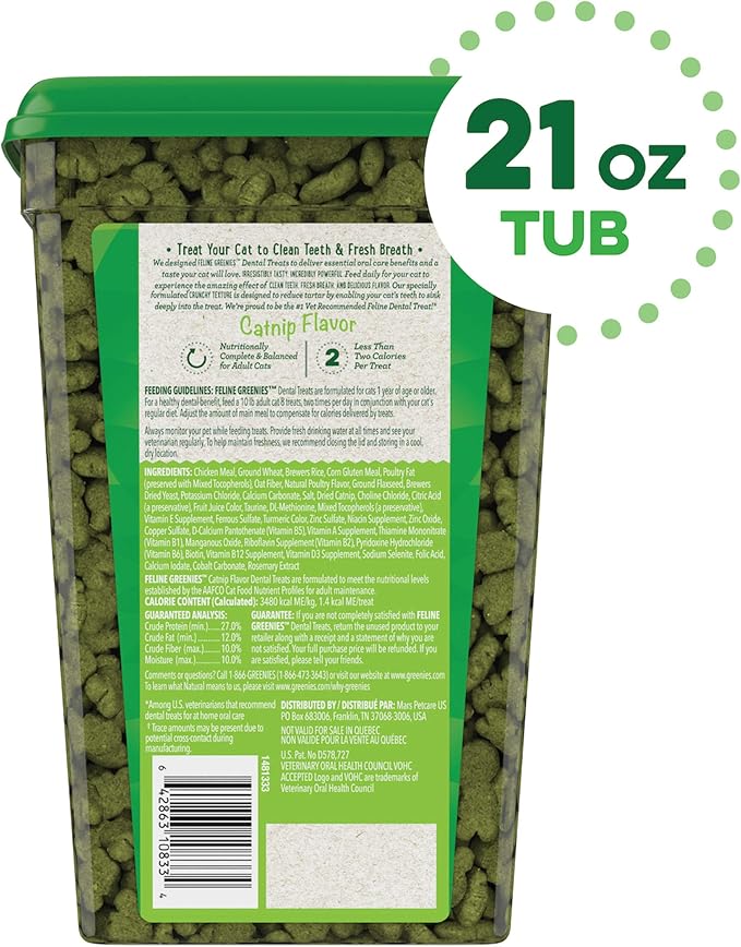 Greenies Feline Dental Cat Treats, Catnip Flavor, 21 oz. Tub-Mewly Pet
