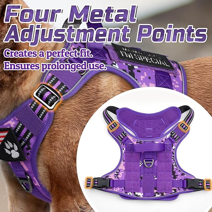 rabbitgoo Tactical Dog Harness Medium Sized Dog, No Pull Military Service Vest with Handle & Molle, Easy Control for Training Walking, Adjustable Reflective Straps, Purple Camo, M-Mewly Pet