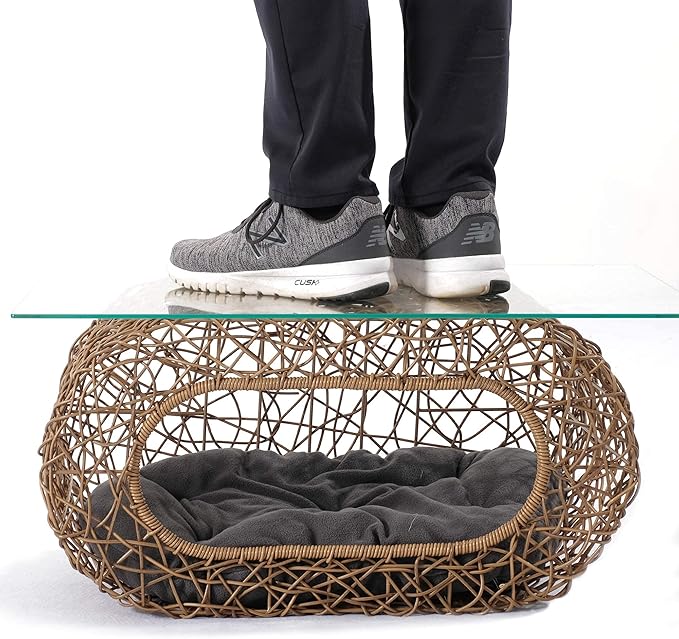 Fun Stackable Cat Condo for Indoor Cats - Interactive Play Faux Rattan Cat House for Indoor Cats Kitty, Pet Friendly Top/Side House Entry, Cat Bed Enclosed-Mewly Pet