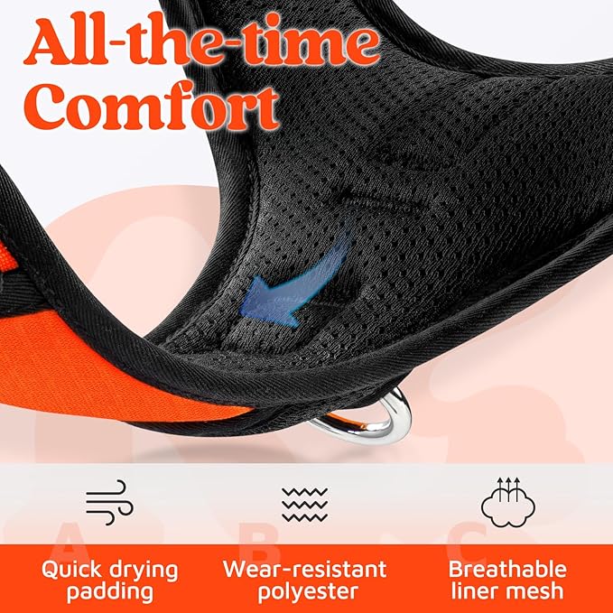 rabbitgoo Dog Harness Medium Sized, No Pull Dog Vest with 3 Buckles, Adjustable Soft Padded Pet Harness with Easy Control Handle and Reflective Strips, Orange, M-Mewly Pet