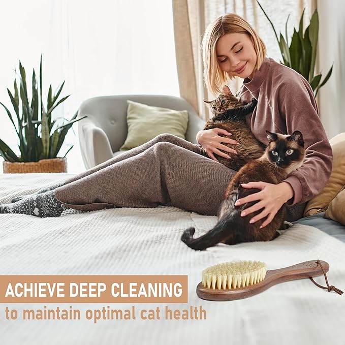 Takavu Natural White Boar Bristle Cat Brush - Gentle Grooming Tool for Sensitive Skin, Smoothing Fur & Healthy Shine - Soft Pet Brush-Mewly Pet