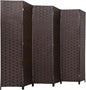FDW Room Divider Wood Screen 6 Panel Folding Portable Partition Screens Wooden Mesh Woven Design Room Divider for Home Office (Dark Brown)